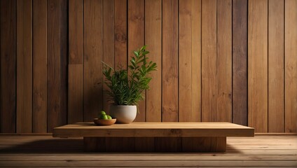 Wooden podium for product presentations.