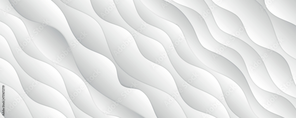 Poster 3D waves ripples pattern on white background. Abstract grey white waves and lines pattern. Vector futuristic template background