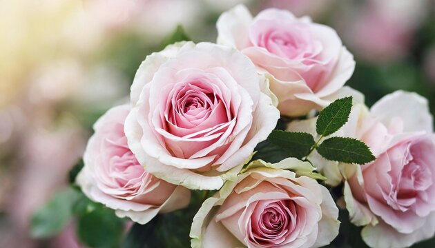 delicate blooming festive roses and light pink flowers background blossoming rose flower soft pastel frame bouquet floral card