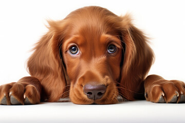 Irish setter puppy, hunting dog breed. isolate, white background.