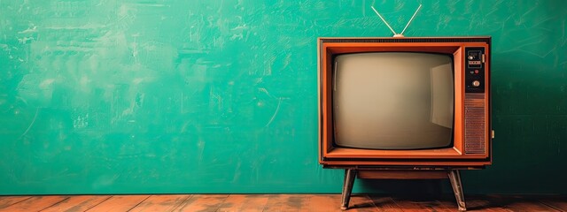 old vintage TV, with a solid background, copy space