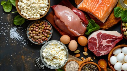 high protein foods top view 