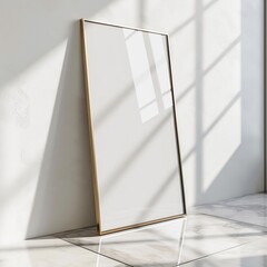 Wooden frame mockup on white wall. Poster mockup. Clean, modern, minimal frame. Empty fra.me Indoor interior, show text or product