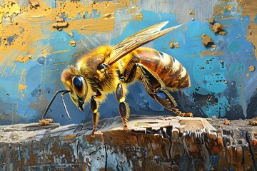 a bee on a piece of wood - Powered by Adobe