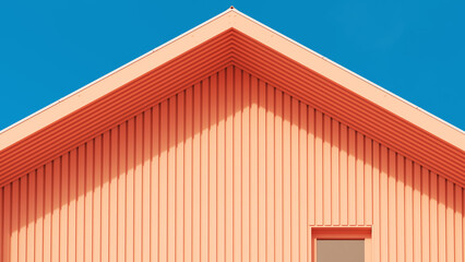 Architecture peach exterior wooden slats design lifestyle blue sky sunlight abstract minimalist living 3d illustration render digital rendering	 - obrazy, fototapety, plakaty