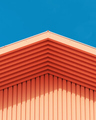 Architecture peach exterior wooden slats design lifestyle  blue sky sunlight abstract minimalist living 3d illustration render digital rendering - 751676173