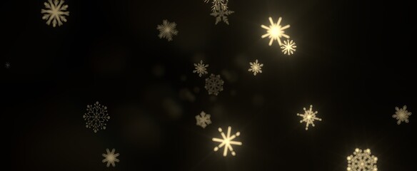 Naklejka na ściany i meble Snowflakes and bokeh lights on the blue Merry Christmas background. 3D render