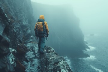 Solo hiker on mountain, adventure, solitude