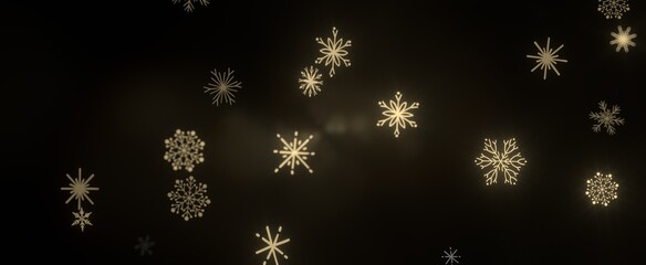 Snowflakes and bokeh lights on the blue Merry Christmas background. 3D render