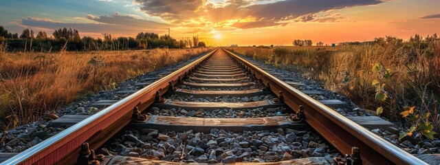 railway track in the sunset  - obrazy, fototapety, plakaty