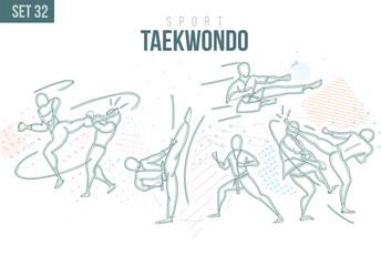 Taekwondo martial sport Tournament Summer Games , games sport hand-drawn doodles. vector illustration set game background Fighting in Taekwondo Competition