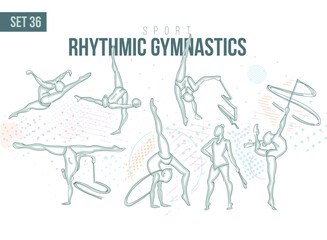 Rhythmic Gymnastics sport Tournament Summer Games , games sport hand-drawn doodles. vector illustration set game background gymnast in gymnastics