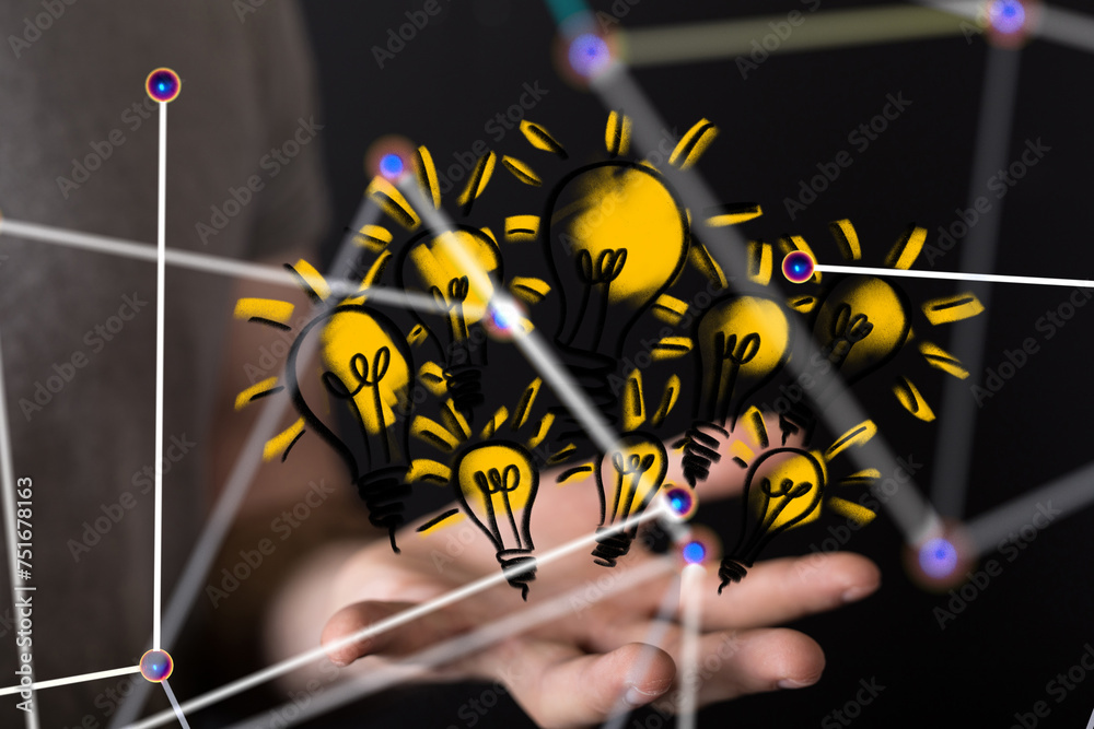 Poster Neural network 3D illustration. Big data and cybersecurity
