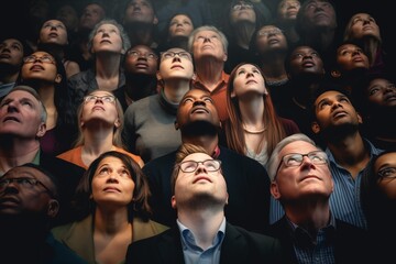 Diverse group of people looking up