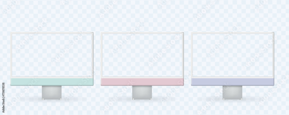 Poster set of new apple imac set of modern flat computer monitors isolated on white background. vector illu