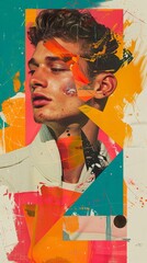 Vibrant Collage with Man and abstract shapes and vibrant splatters