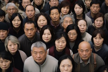 Obraz premium Diverse group of Japanese Asian people serious face