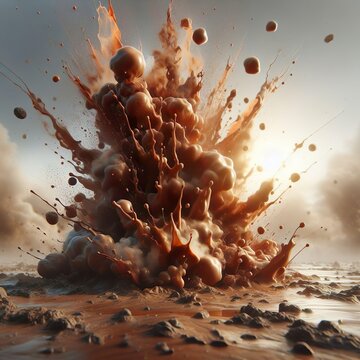 Brown substance exploding from the ground.