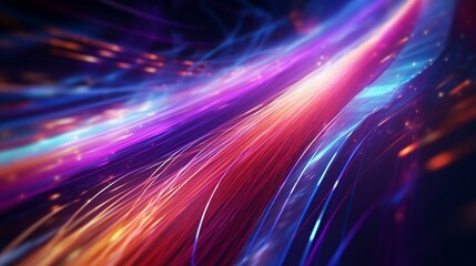 3D rendering depicting futuristic data transfer inside fiber optic cables at light speed, creating an abstract background texture.