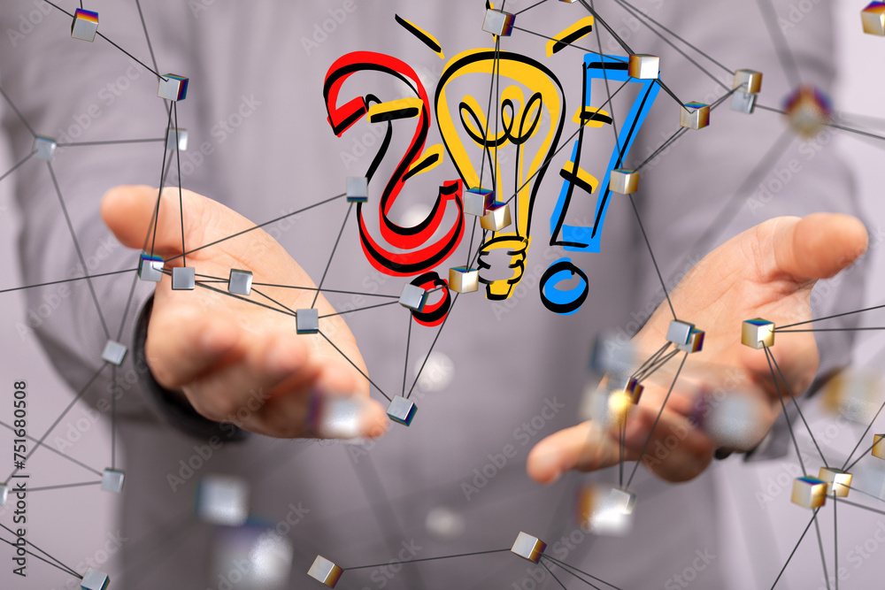 Poster Neural network 3D illustration. Big data and cybersecurity