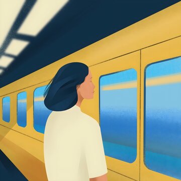 woman in metro, train