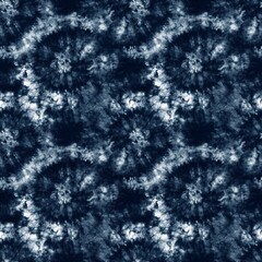 Indigo blue and white tie-dye seamless textile pattern. - 751681531