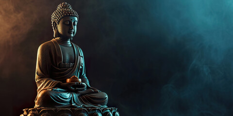 Buddha statue. buddha idol on dark background