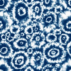 Indigo blue and white tie-dye seamless textile pattern. - 751682396