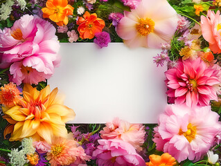 Vibrant Floral Frame with Blank Space