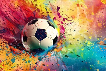 a football ball in paint splashing