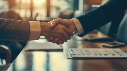 Two businessmen shake hands and make a deal - obrazy, fototapety, plakaty