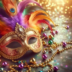 Carnival mask on glare background, suitable for design with copy space