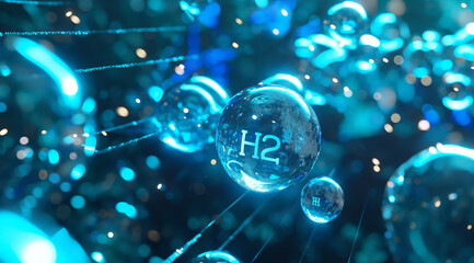 hydrogen molecules in the form of water balls. Generative AI	