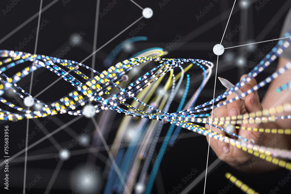 Poster network holding in hand 3d connection data