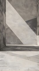 Cubist Concrete Room with Sun Light and Shadows