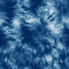 Indigo blue and white tie-dye seamless textile pattern. - 751685588