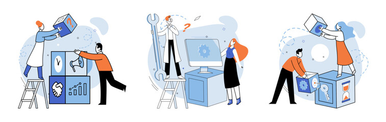 Team work vector illustration. Successful project completion relies on clear communication within team The companys strategy promotes innovation and growth The team work metaphor exemplifies power