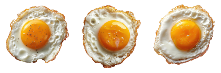 set fried egg. top view. isolated on transparent png solid white background