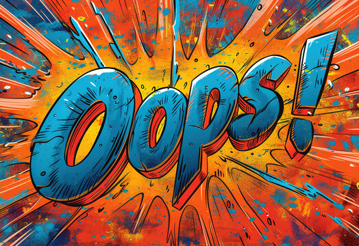 Oops comic words in speech bubble. Colorful bright banner, poster in the style of comics. Generative AI