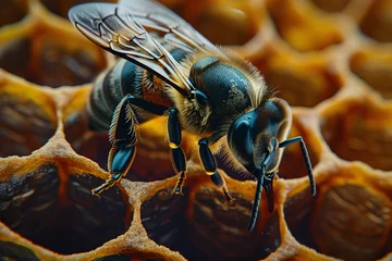 Fotobehang a bee on a honeycomb © Alex