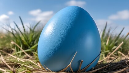 Blue painted colorful easter egg isolated macro