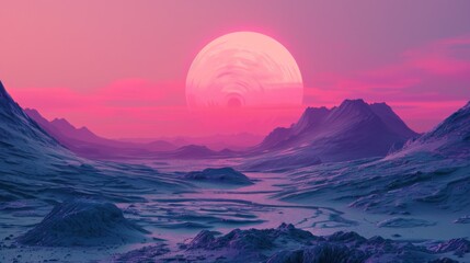 A pink sunset over a mountain range