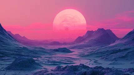 Raamstickers A pink sunset over a mountain range © Maria Starus