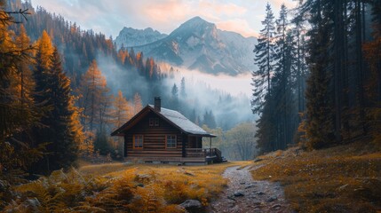 A secluded cabin in the wilderness - obrazy, fototapety, plakaty