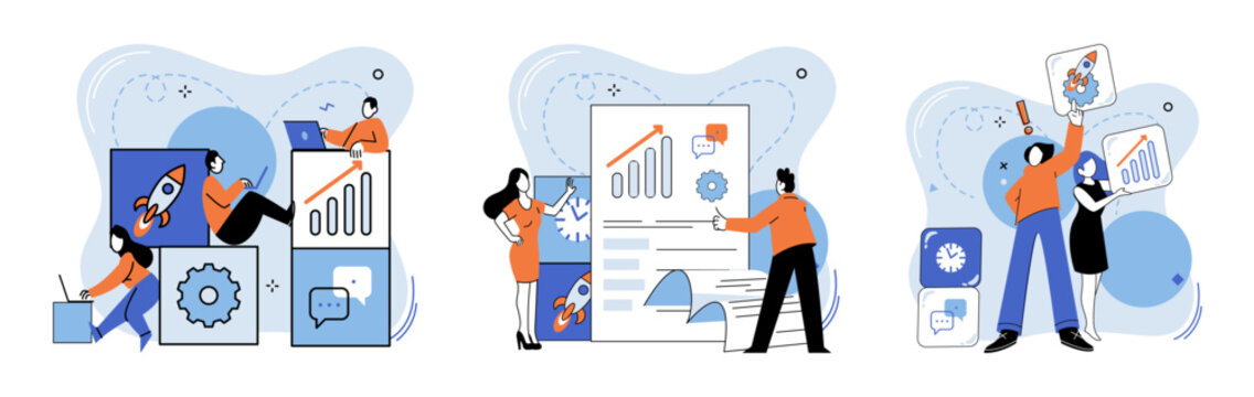 Team work vector illustration. Business ideas flourish through productive brainstorming sessions Planning and communication are vital for executing successful projects Innovation thrives in Innovation