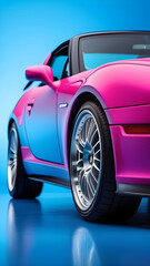Pink car on a blue background.
