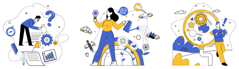 Corporate vision vector illustration. Strategic exploration is microscope through which businesses examine intricate details development Progress in professional occupation is golden path leading