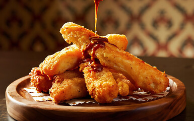Capture the essence of Chicken Fingers in a mouthwatering food photography shot