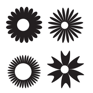 black silhouette of daisies, black flowers, flowers set, Simple chamomile set