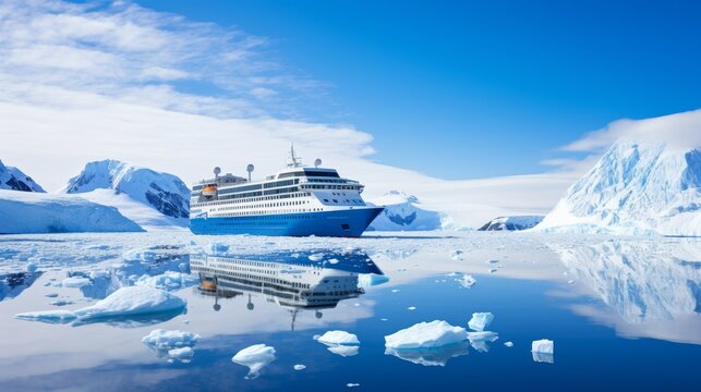 Antarctic Cruising ship. Sea.